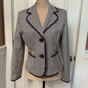 SARA CAMPBELL JACKET COAT BLAZER BLUE WHITE STRIPE STRETCH COTTON POCKETS SIZE 8